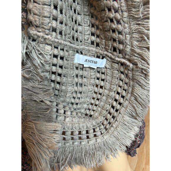 Just Fab Vintage Infinity Open-Weave Fringed Cowl Scarf Tan Brown E43 - Picture 4 of 10